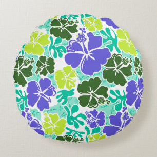 Akahai Hawaiian Hibiscus Tropical Floral Round Cushion