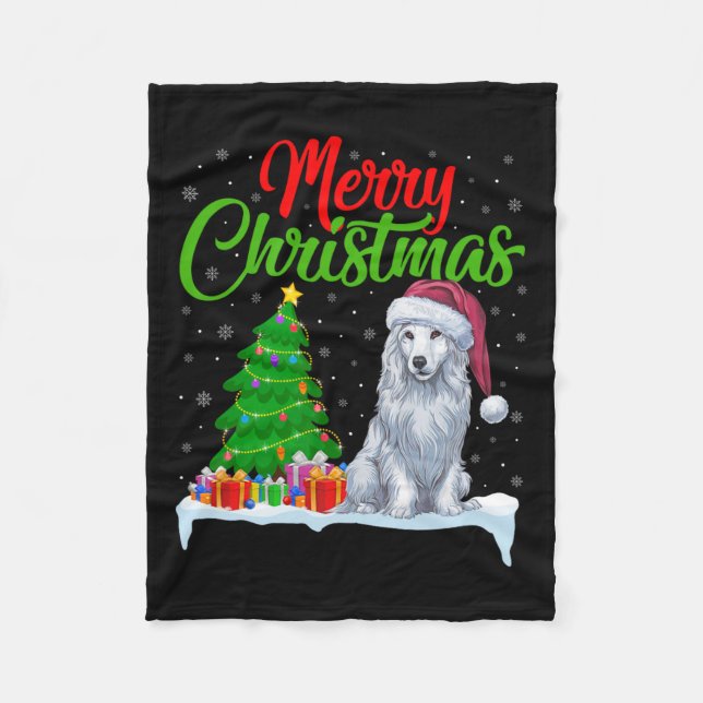Akbash Dog Christmas Tree Lights Funny Xmas Akbash Fleece Blanket (Front)