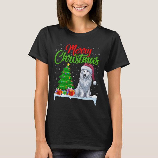 Akbash Dog Christmas Tree Lights Funny Xmas Akbash T-Shirt (Front)