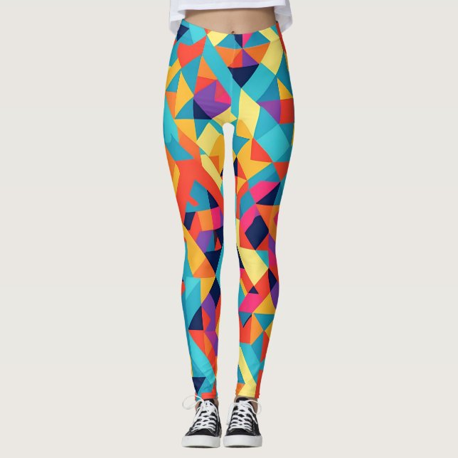 Akbash Geometric Colourful Personalised Pattern Leggings (Front)