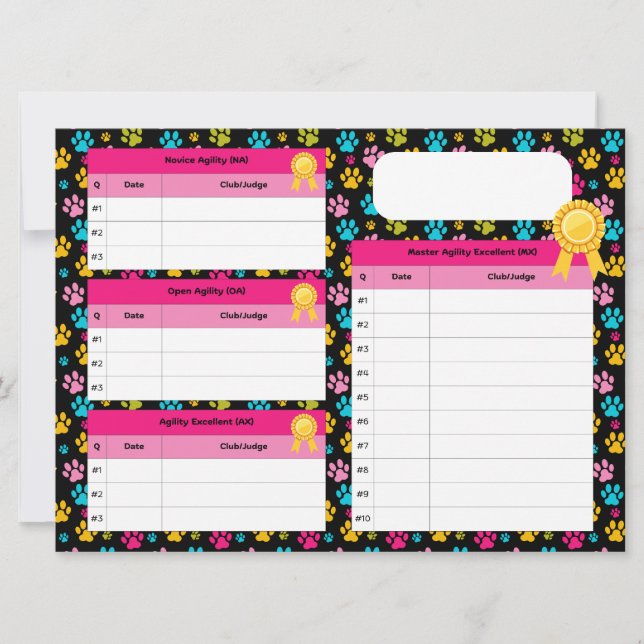 AKC Agility and Jumper Master Titles Tracker Card (Front)