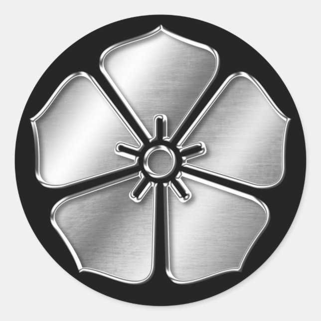 Akechi Clan Kamon Silver Chrome Classic Round Sticker (Front)
