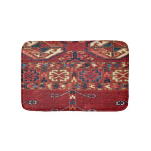 Akhal Oasis Red Band Blue Star Medallion  Bath Mat