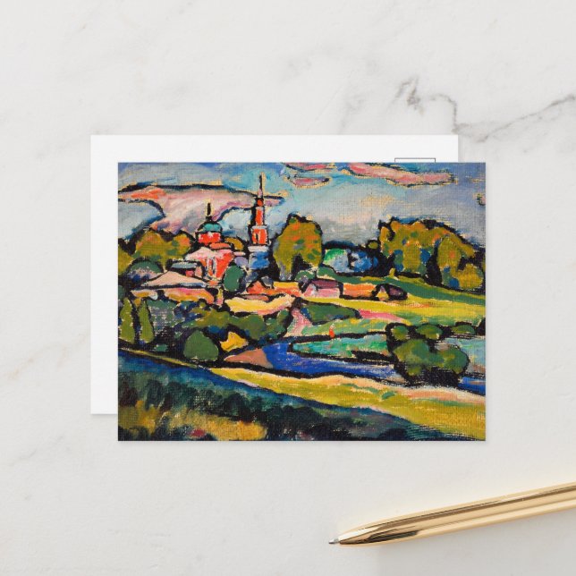 Akhtyrka, Landscape with Red Church by Kandinsky Postcard (Front/Back In Situ)