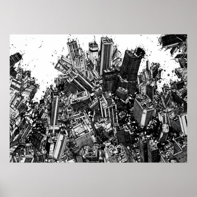 Akira cyberpunk city explosion manga strip poster (Front)