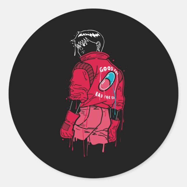 akira pill patch classic round sticker (Front)
