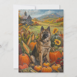 Akita Autumn Harvest Thanksgiving Dog Holiday Card