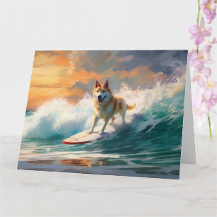 Akita Beach Surfing Painting Card