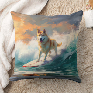 Akita Beach Surfing Painting Cushion