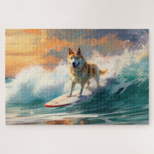 Akita Beach Surfing Painting Jigsaw Puzzle