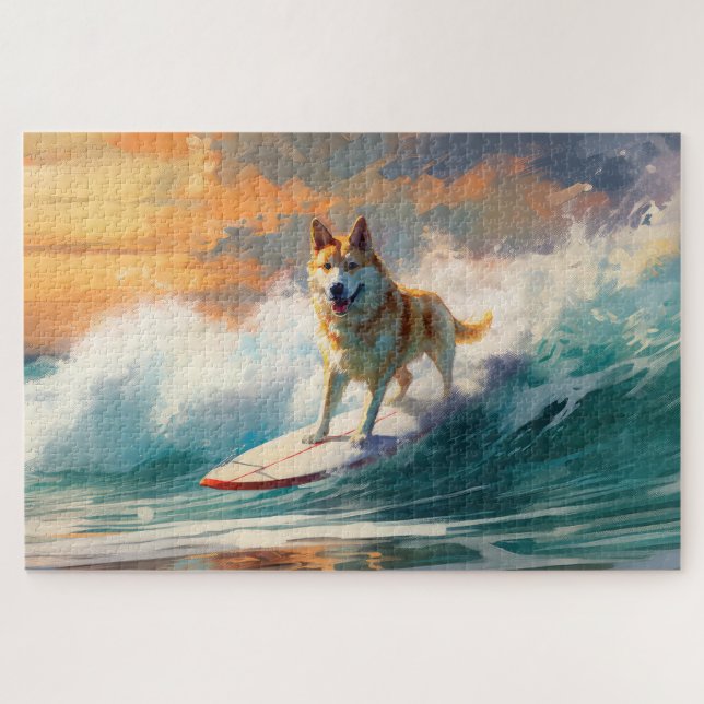Akita Beach Surfing Painting Jigsaw Puzzle (Horizontal)