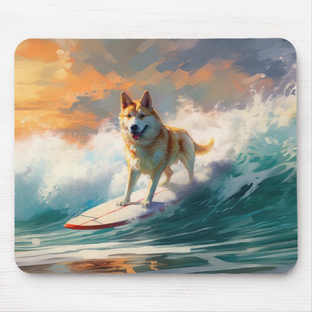 Akita Beach Surfing Painting Mouse Pad (Front)