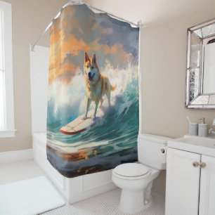 Akita Beach Surfing Painting Shower Curtain