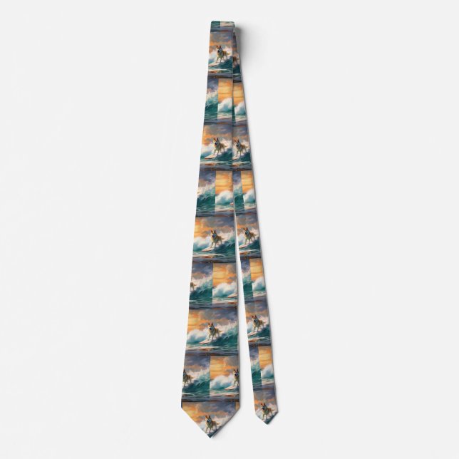Akita Beach Surfing Painting Tie (Front)