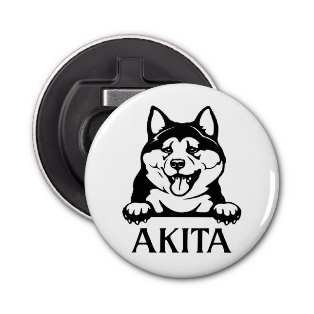 Akita Button Bottle Opener with magnet, Dog Button (Front)