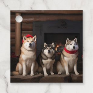 Akita by the Fireplace Christmas  Favour Tags