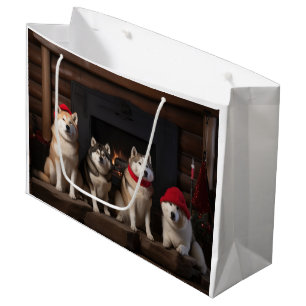 Akita by the Fireplace Christmas Large Gift Bag