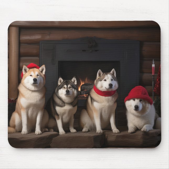 Akita by the Fireplace Christmas  Mouse Pad (Front)