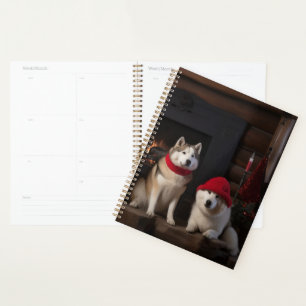 Akita by the Fireplace Christmas  Planner