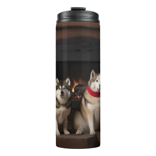 Akita by the Fireplace Christmas  Thermal Tumbler (Front)
