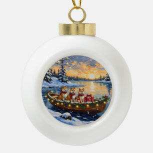 Akita Christmas Boat Holiday Ceramic Ball Christmas Ornament