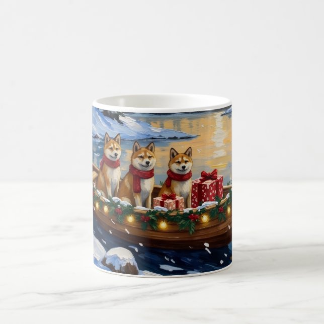 Akita Christmas Boat Holiday Coffee Mug (Center)