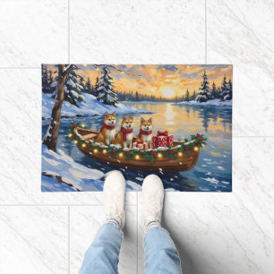 Akita Christmas Boat Holiday Doormat
