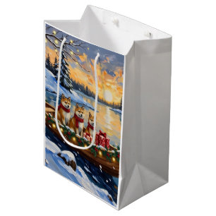 Akita Christmas Boat Holiday Medium Gift Bag