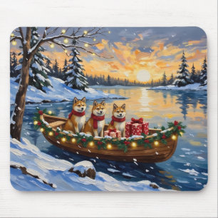 Akita Christmas Boat Holiday Mouse Pad