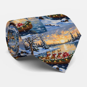Akita Christmas Boat Holiday Tie