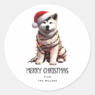 Akita Christmas Dog Classic Round Sticker