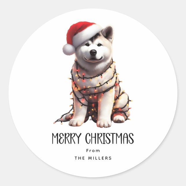 Akita Christmas Dog  Classic Round Sticker (Front)