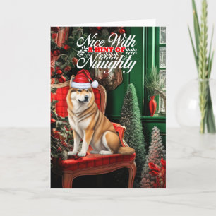 Akita Christmas Dog Naughty or Nice Holiday Card
