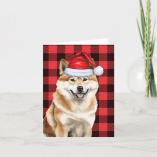 Akita Christmas Dog Red Buffalo Plaid Christmas Holiday Card