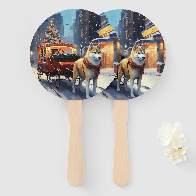 Akita Christmas Festive Season Hand Fan (Front and Back)