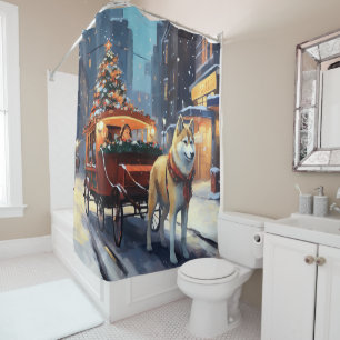 Akita Christmas Festive Season Shower Curtain