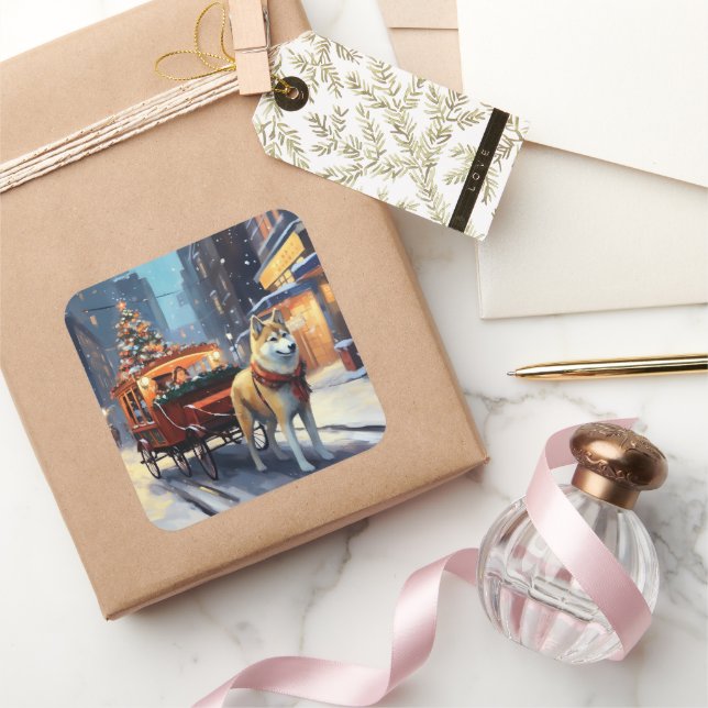 Akita Christmas Festive Season Square Sticker (Gifting)