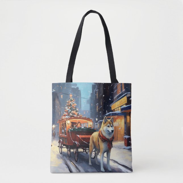 Akita Christmas Festive Season Tote Bag (Front)