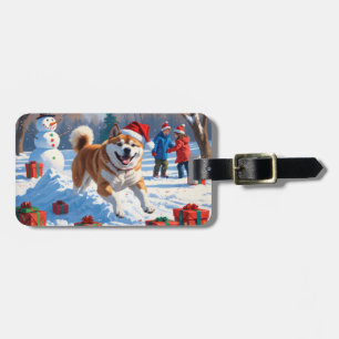 Akita Christmas Festive Snow Scene Luggage Tag