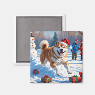Akita Christmas Festive Snow Scene Magnet