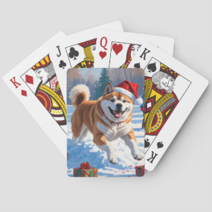 Akita Christmas Festive Snow Scene Playing Cards