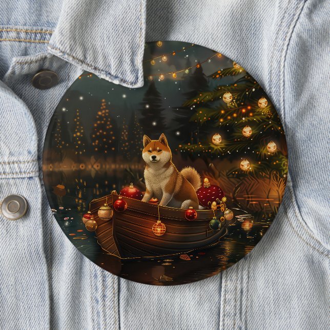 Akita Christmas Festive Voyage 6 Cm Round Badge (In Situ)