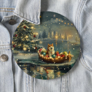 Akita Christmas Festive Voyage 6 Cm Round Badge