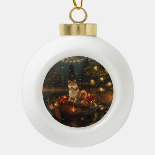 Akita Christmas Festive Voyage Ceramic Ball Christmas Ornament