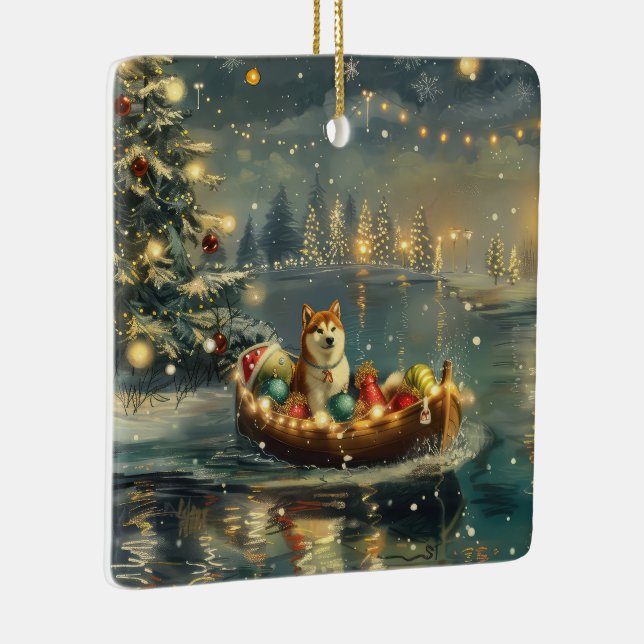 Akita Christmas Festive Voyage Ceramic Ornament (Right)