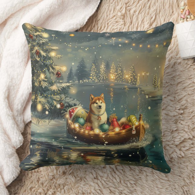 Akita Christmas Festive Voyage Cushion (Blanket)