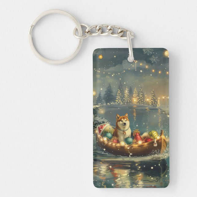 Akita Christmas Festive Voyage Key Ring (Front)