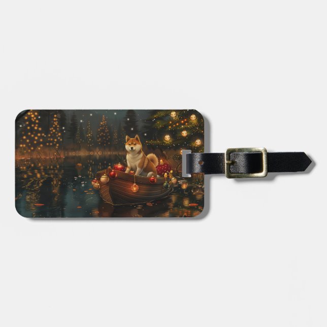 Akita Christmas Festive Voyage Luggage Tag (Front Horizontal)