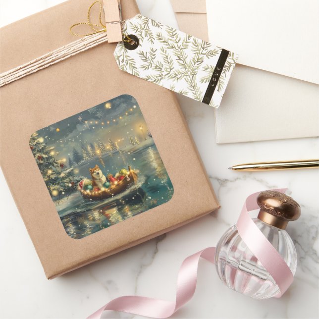 Akita Christmas Festive Voyage Square Sticker (Gifting)