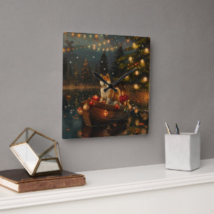 Akita Christmas Festive Voyage Square Wall Clock